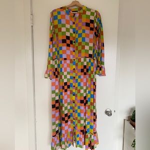 Nooworks Olive maxi dress sz X-Large in Carnival Print. Handmade in SF.